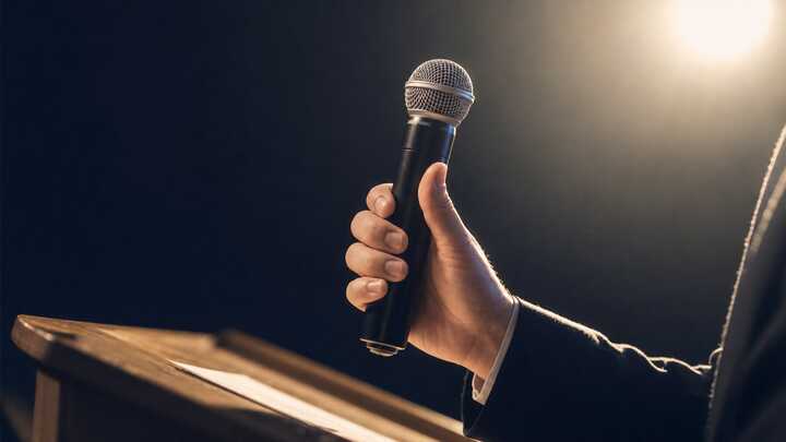 Stage microphone prepared for a speaking session